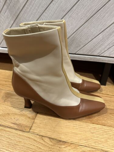 Sam Edelman Liza Leather Colorblock Square Toe Heel Booties Size 5 - Picture 2 of 7