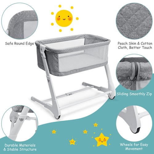 2-in-1 Baby Bedside Crib Bassinet &Sofa Infant Mesh Side Sleeping Bed Adjustable - Picture 5 of 12