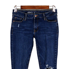 Old Navy Rockstar womens distressed skinny jean 4 stretch mid rise med dark wash