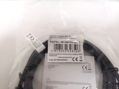 2 x ASSMANN DisplayPort Kabel DP je 2.0 m , DP 1.1a Schwarz AK-340103-020-S NEU - Bild 2 von 7