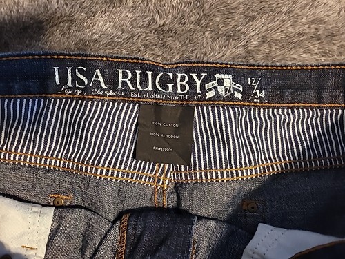 EUC USA Rugby Men's Jeans 42x32 Yellow Crest Blue Denim Pants Casual Pocket Logo - Picture 4 of 12