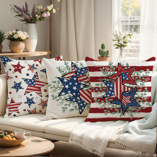 4th of July Pillow Covers 16x16 Inch Set of 2 Patriotic Outdoor Throw Pillows Co - Picture 6 of 7