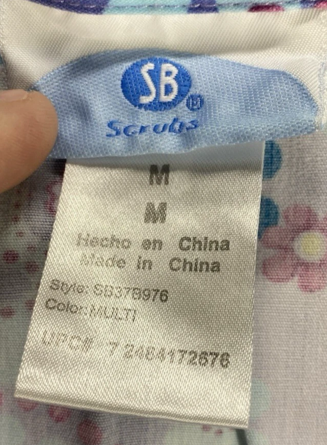 Medium Pink Blue Flower Pattern Simply Basic Scrub Shirt - Image 2 of 4