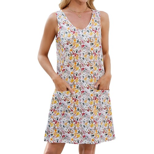 Lightweight Suitable for Summer Loose Fit Dress Women Sleeveless Printed Halter - Picture 12 of 68