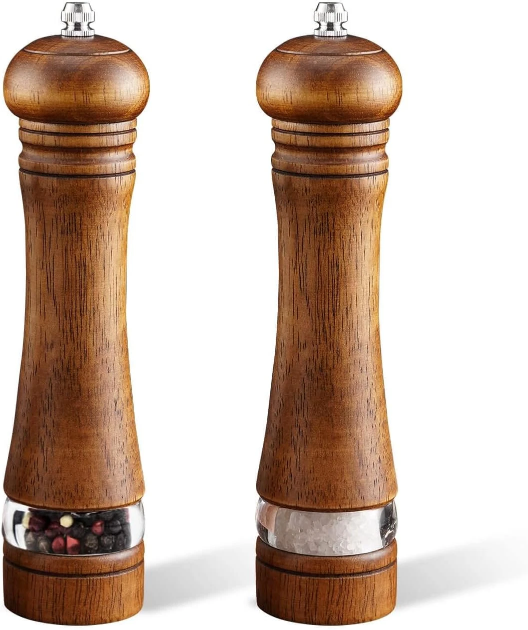 2pc Salt & Pepper Grinder Set,8" Wooden Salt and Pepper Mills- Adjust Coarseness