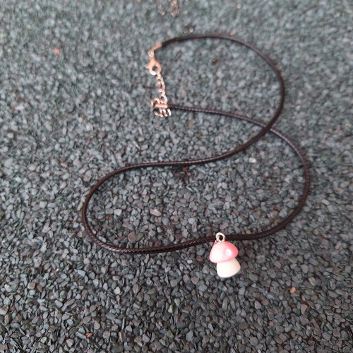 Pink Mushroom Toadstool Pendant Necklace Black Cord UK Stock Handmade - Picture 3 of 4