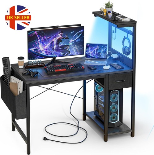 Gaming Desk 100x50cm – Small PC Computer Desk with Power Outlet & LED Lights - Picture 1 of 9