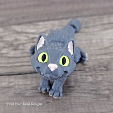 Mini Cat 3D printed articulated toy gift - 4" Flexi Fidget - Gray - Desk Pet