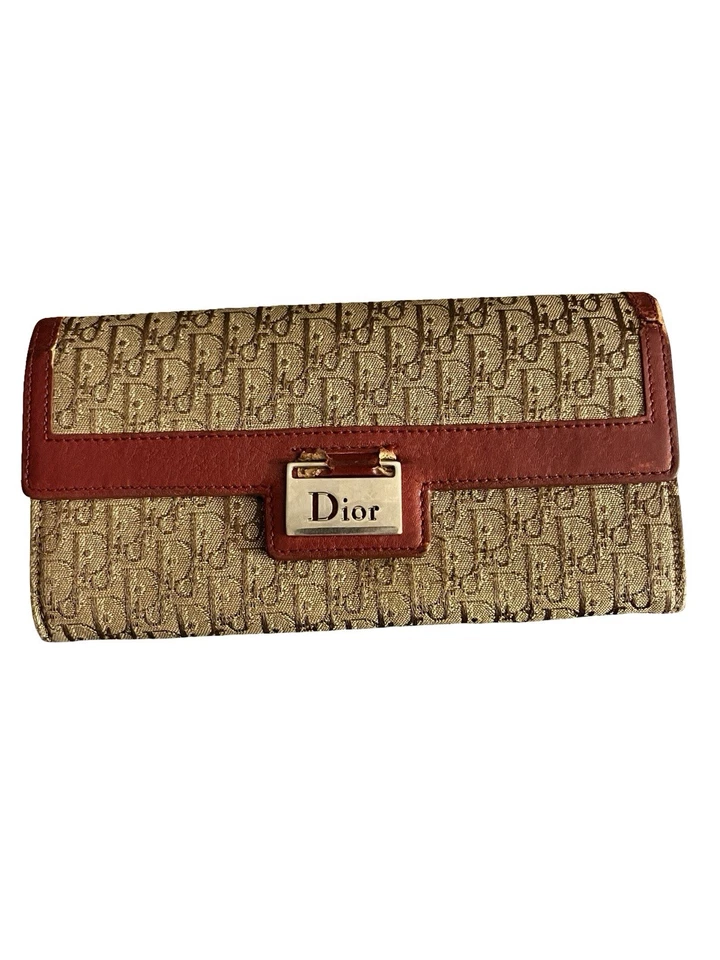Cartera Larga Christian Dior Marrón Monograma Lona Cuero Trotter Usada en Excelente Condición Foto 2 de 4
