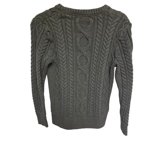 LL Bean Organic Cotton Cable Knit Crewneck Sweater Olive Green Medium - Picture 2 of 6