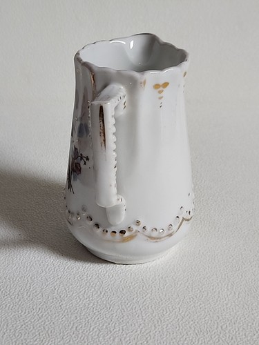 Antique Victorian Pitcher Hand Painted Glazed Ceramic Floral Gold Accents 4.5" - Picture 11 of 15