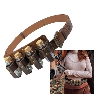 Vintage Medieval PU Belt with Alchemist Potion Bottles for Masquerades Parties