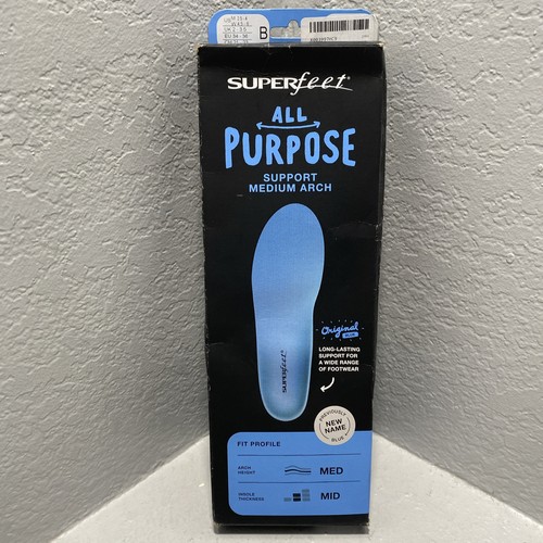 Superfeet All-Purpose Support Medium Arch Insoles Size B-Men 2.5-4/ W 4.5-6 NEW
