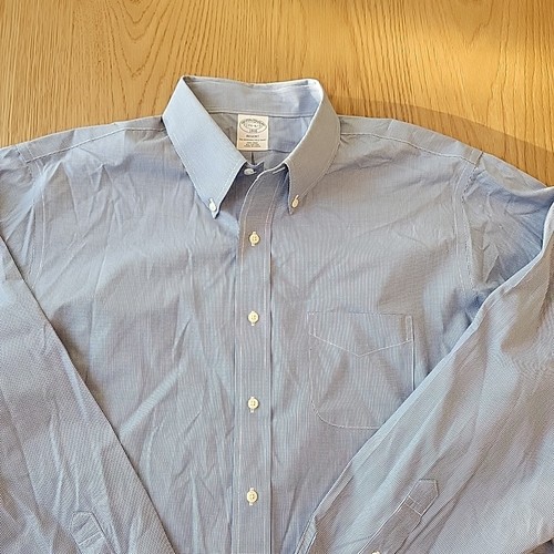 Brooks Brothers Shirt Mens 17.5 6/7 Blue White Houndstooth Check Regent Non Iron - Picture 3 of 12