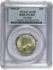 1964-D PCGS AU58 DDR FS-801 (FS-025) Washington Quarter-Price Guide $98