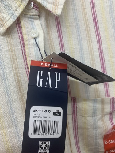 Gap Womens XS Long Sleeve Linen Blouse Sun Stripe Button Down Relaxed Beach - Picture 5 of 11