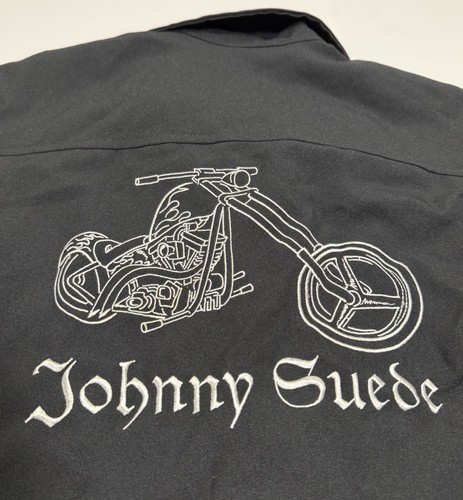 Camicia uomo Johnny scamosciata chopper ricamata nera con bottoni taglia XL *MADE IN USA* - Foto 3 di 7