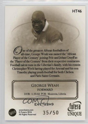 2016 Futera Unique Heritage /50 George Weah #HT46 - Picture 2 of 3