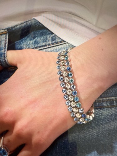 Touchstone Crystal by Swarovski POOLSIDE Blue Mini Ice Bracelet Rhodium 7 1/4" - Picture 2 of 11