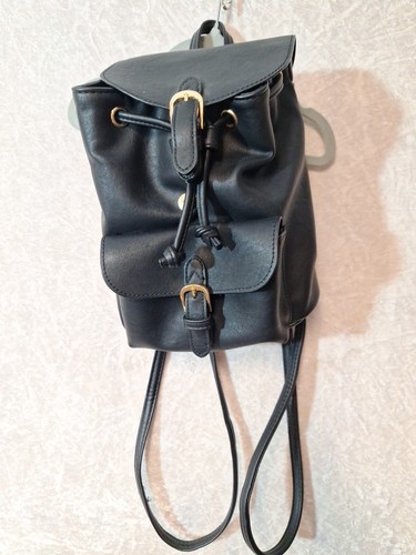 Black Small Backpack hang Up Loop Top Pockets Lined Like New Gold Accessories - Picture 1 of 12