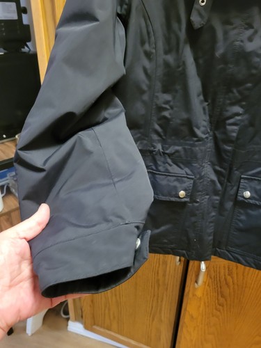 Ladies Black Nylon Casual Coat Detachable Faux Fur Collar By Lands End Sz L Nice - Picture 2 of 13