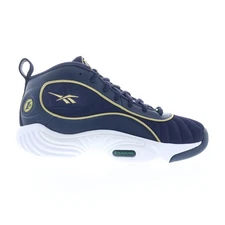 Reebok Answer III Mens Blue Leather Lace Up Athletic Basketball Shoes