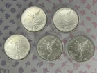 FIVE - 2022 Mexican Libertad 1 Onza  .999 Fine Silver Coins in Capsules