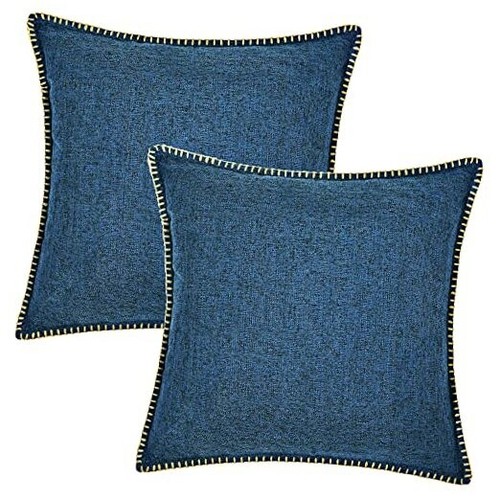 Linen Pillow Covers 18 x 18 Inch Pack of 2 Farmhouse 18 x 18-Inch Dark Blue