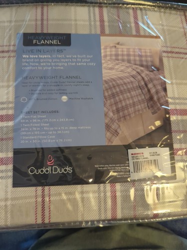 New Cuddl Duds® Twin Flannel Sheet Set Tan Green And Red Plaid - Picture 4 of 4