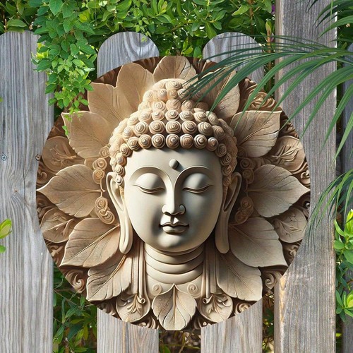 1pc Round Metal Buddha Head Plaque - 7.8 Inches X 7.8 Inches | Durable - Picture 8 of 12