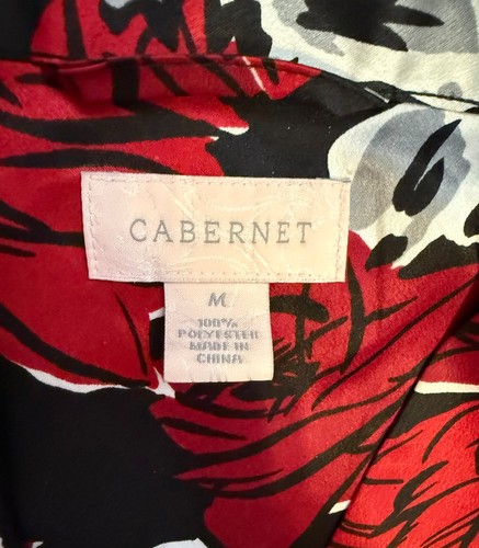 Cabernet Rosenmuster Satin langer Morgenmantel mit Gürtel Damen Medium schwarz rot Blumenmuster - Bild 3 von 13