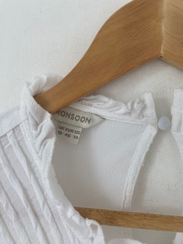 Monsoon Blouse 18 White Lace Pleat 3/4 Sleeve Pullover Top - Picture 3 of 8