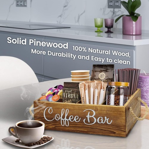 Coffee Station Organizer with Small Removable Dividers, Wooden white - Picture 4 of 7