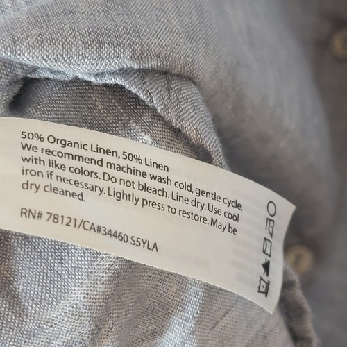 Eileen Fisher Sz Large Organic Linen Casual Button Down Shirt Blue Work Business - Picture 10 of 10