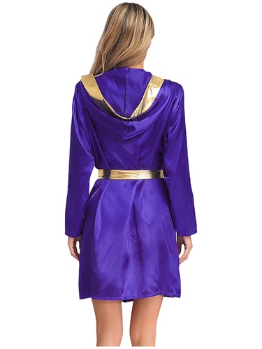 Womens Hooded Cloak With Belt Costume Music Boxing Robe Open Front Outfits Rave - Picture 30 of 93