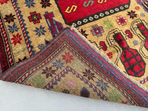 Tappeto da guerra afgano vintage annodato a mano, tappeto tribale in lana con elicottero tappeto ufficio - Foto 11 di 11