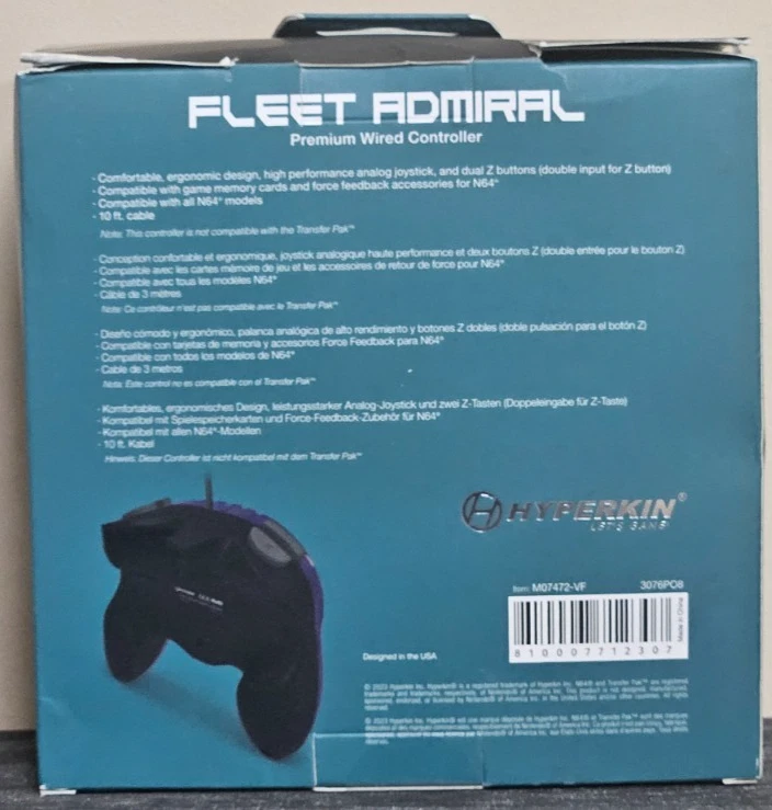 Hyperkin Fleet Admiral Premium Wired Controller for Nintendo N64 (Violet Fleet) - Image 2 of 3