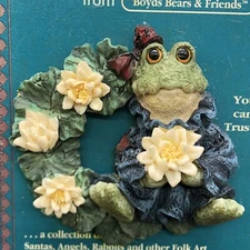 Boyds Bears Folkwear Frog Mortin...Pad Sweet Lily Pad Pin #26414 Water Lilies