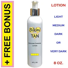 BIKINI TAN - Sunless Self Tanning Lotion - 8 oz + Mitt, Gloves & Tanner (Best)