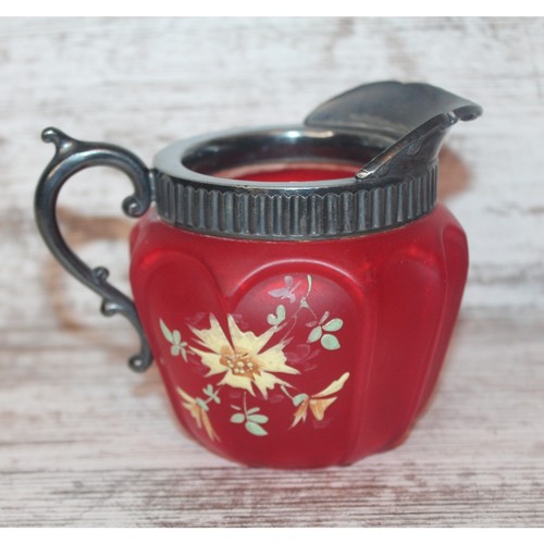 Antiguo cuenco victoriano de colección crema y azúcar paloma sangre vidrio arándano rojo raro - Imagen 3 de 6