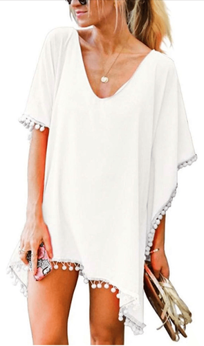 NEW Swimsuit Cover Ups V-Neck Chiffon Tassel Bikini Swimwear OS