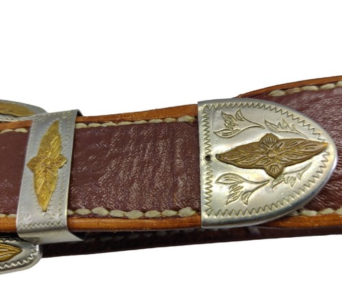 Cinturón vintage marrón con hebilla de plata alemana ¡¡LEER!!!  - Imagen 12 de 14