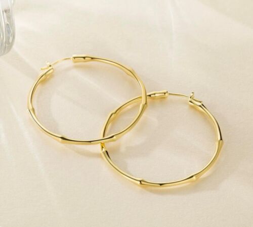 14K Gold Ohrringe Gold Bambus Creolen für Damen 40mm Durchmesser & 3mm Breite - Bild 4 von 18