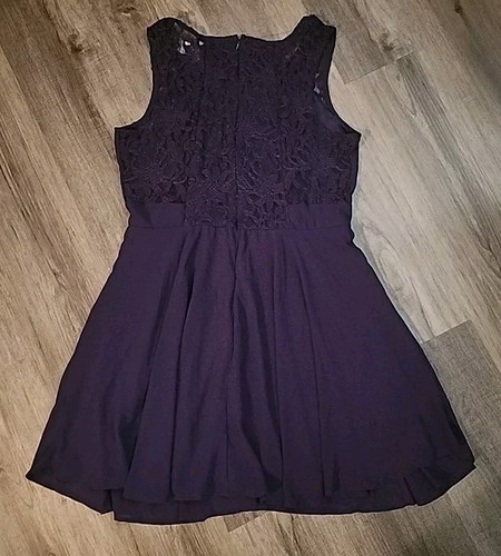 Mark Purple Dress XL Lace Above Knee Length Fit Flare Lined - Picture 2 of 11