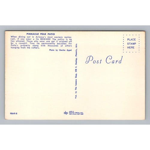 Vintage Pinnacle Peak Patio Postcard 1960s Charles Appel Photo Arizona no ties u - Picture 2 of 2