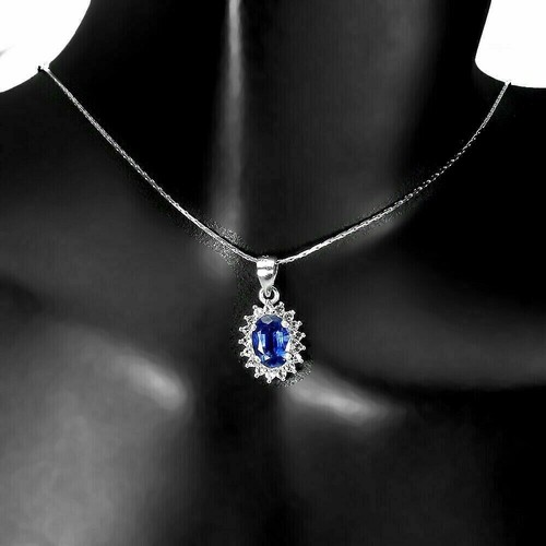 Silver Pendant Blue Kyanite Genuine Natural Gem Solid Sterling With Chain - Picture 7 of 24