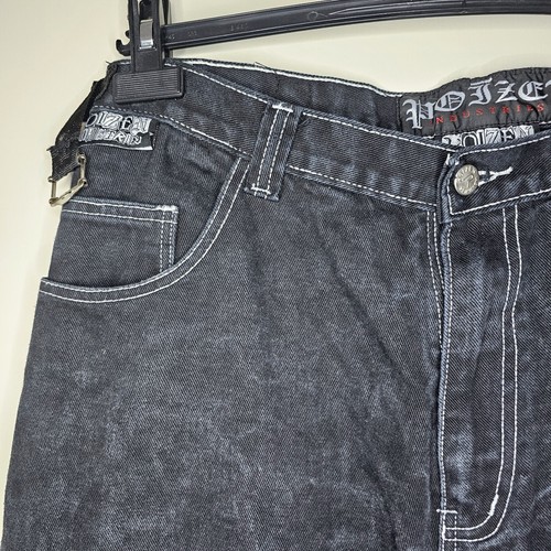 POIZEN INDUSTRIES Vintage Y2K Black Trousers W34L32 Wide Leg Alt Emo Goth Skull - Picture 11 of 22