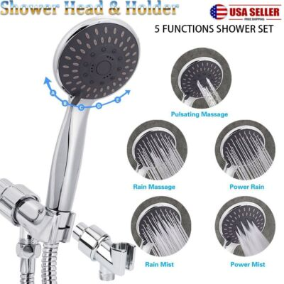 #ad #ad High Pressure 5 Setting Shower Head Wall Holder Bathroom Hand Held Water Saving $9.53
