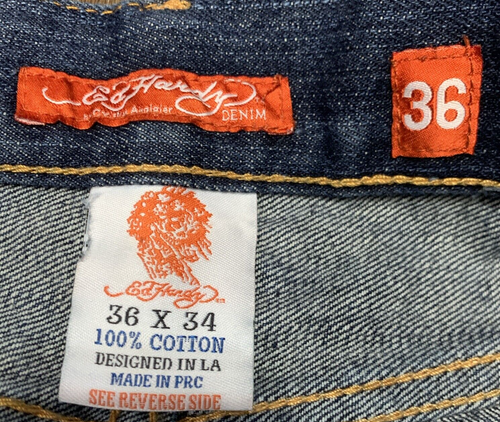 VTG Ed Hardy Embroidered Denim Shorts Mens 36 Raw Hem Y2K Streetwear Skate Tiger - Picture 11 of 12