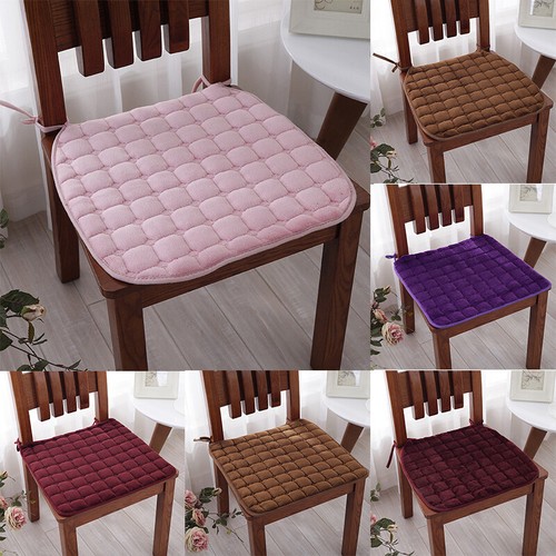 Solid Color Dining Chair Cushion Square Chair Pad Tie-on Plush Non-slip Thicken